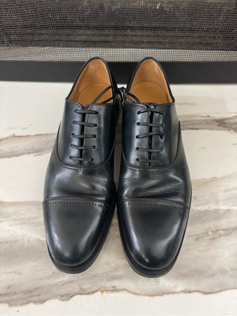 Salvatore Ferragamo Black Cap-Toe Derby Shoes
